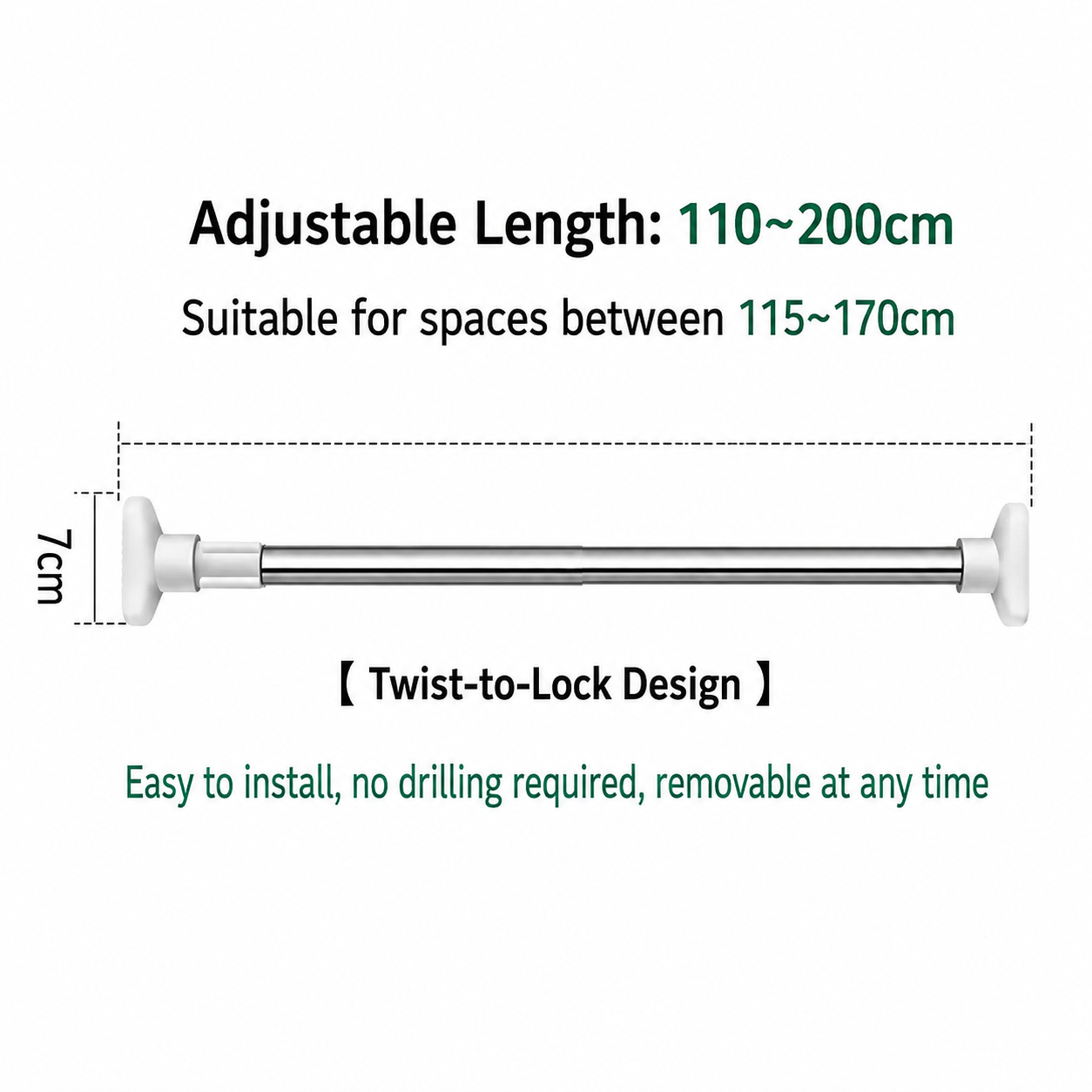⚡ Expandable Closet Rod – Punch-Free, Adjustable, No Drilling
