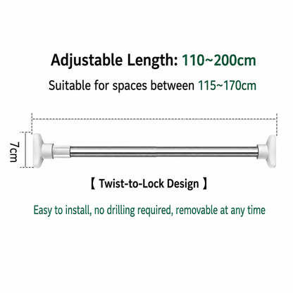 ⚡ Expandable Closet Rod – Punch-Free, Adjustable, No Drilling