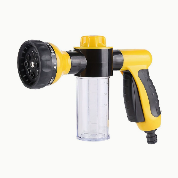 8-Pattern Garden Hose Nozzle with Built-In Soap Dispenser