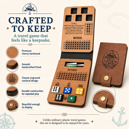 ⚓ Ship, Captain, Crew – A Classic Wooden Dice Game For Family & Travel Fun