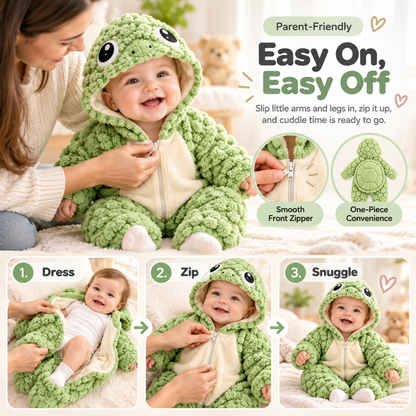 Cozy Baby Turtle Romper – Ultra-Soft Hooded Fleece Onesie with Padded Turtle Shell (0–24 Months)