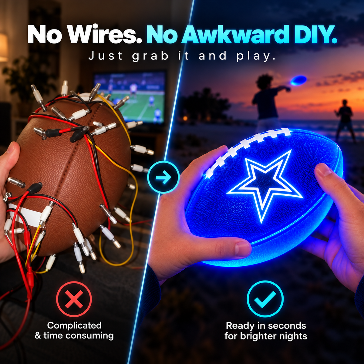 Light-Up Football for Night Play – Bright Blue Glow Ball