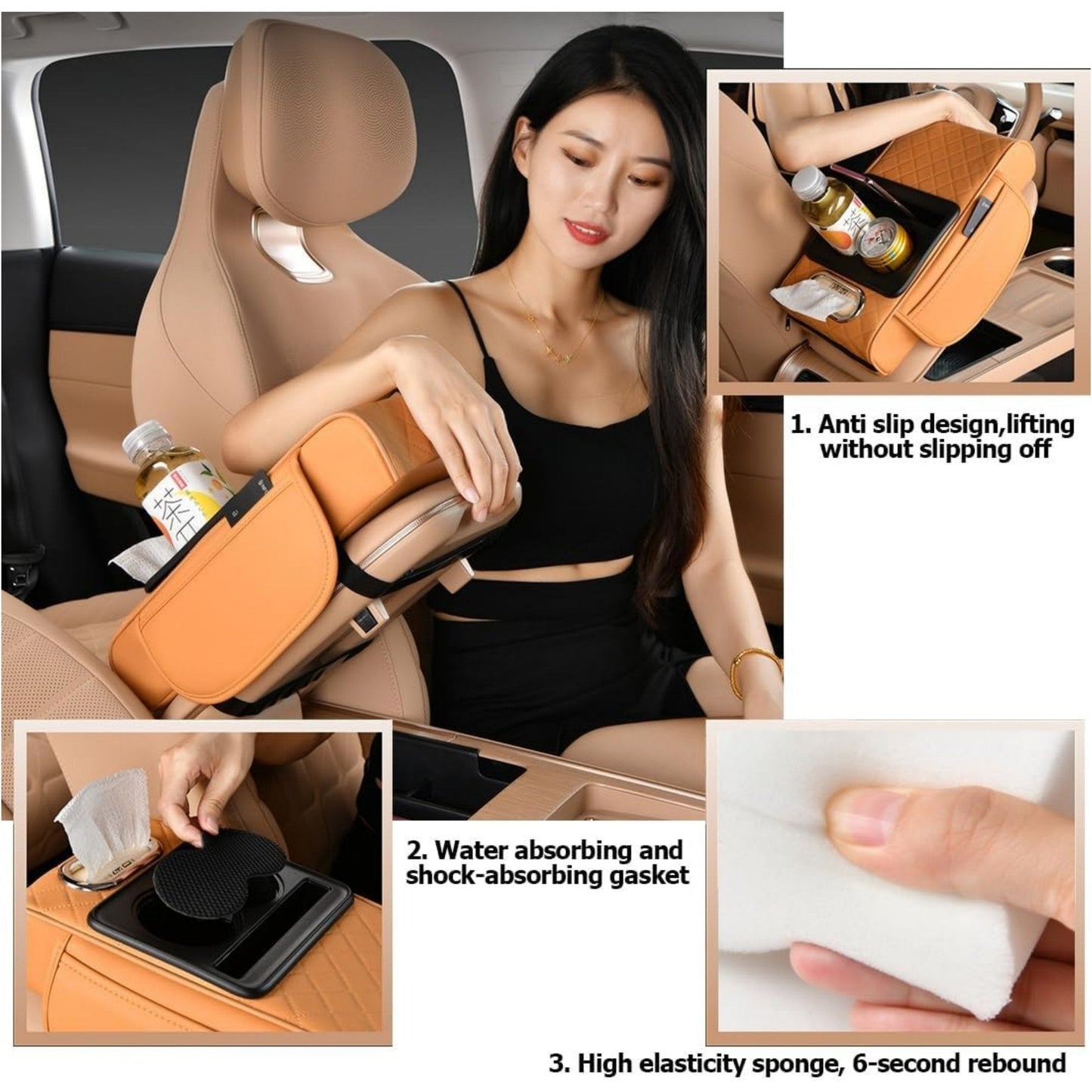 🚗✨4-in-1 Car Armrest Storage Organizer – Cup Holder, Phone Stand & Center Console Storage Bag