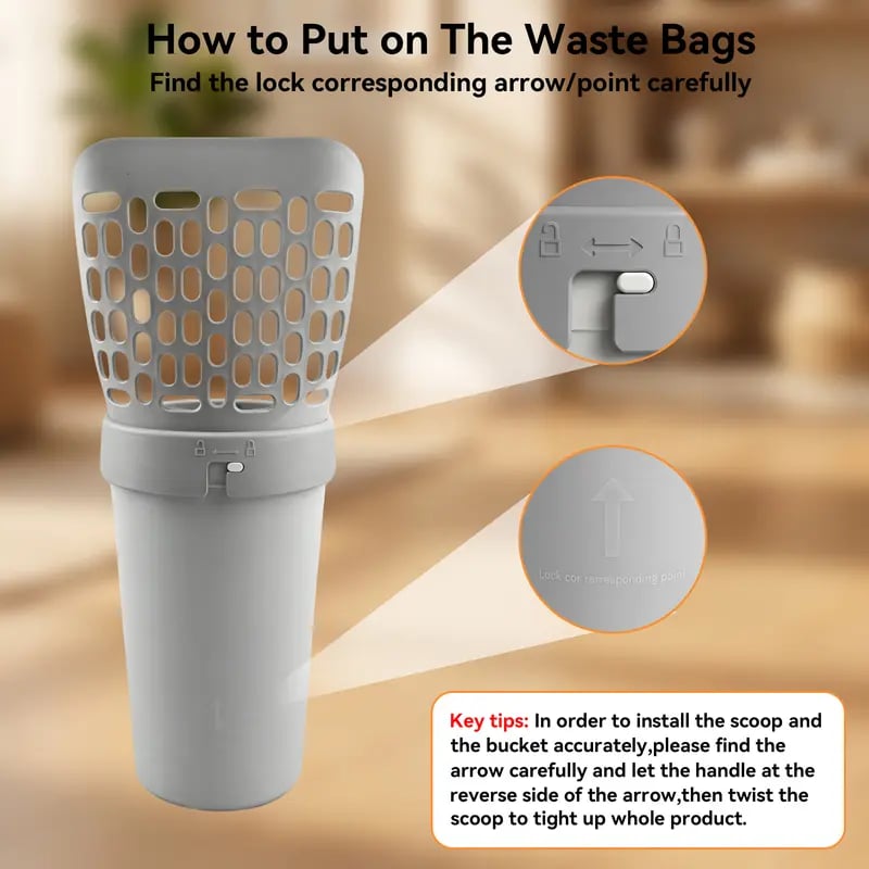 Cat Litter Scooper with Holder, Upgraded Cat Litter Shovel with Bags, 2-in-1 Detachable Sifter and Trash Box System with Refilled Bags, One-Handed Operation Kitty Poop Scooper, Ideal for Cats, Kittens