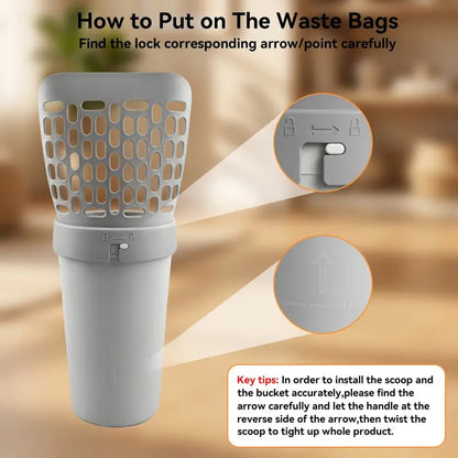 Cat Litter Scooper with Holder, Upgraded Cat Litter Shovel with Bags, 2-in-1 Detachable Sifter and Trash Box System with Refilled Bags, One-Handed Operation Kitty Poop Scooper, Ideal for Cats, Kittens