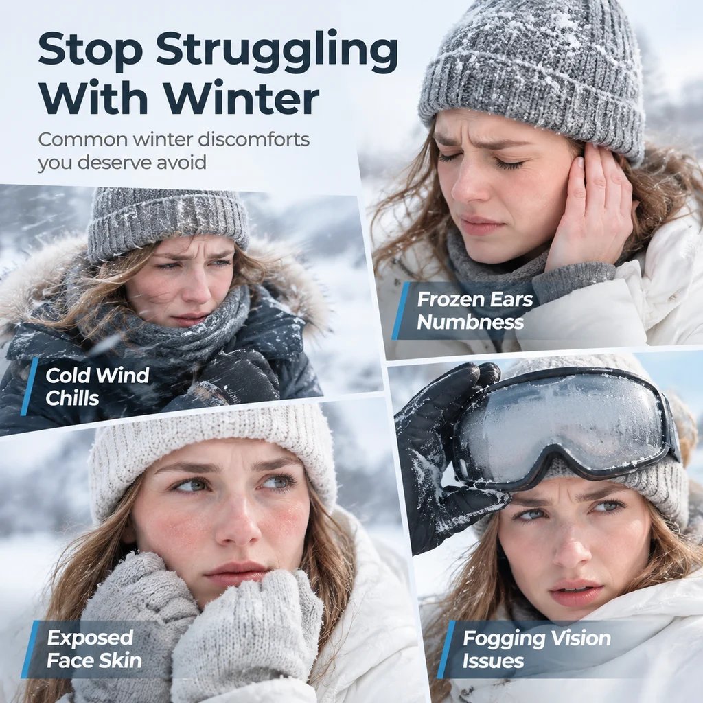 White thermal ushanka with detachable winter face cover and goggles