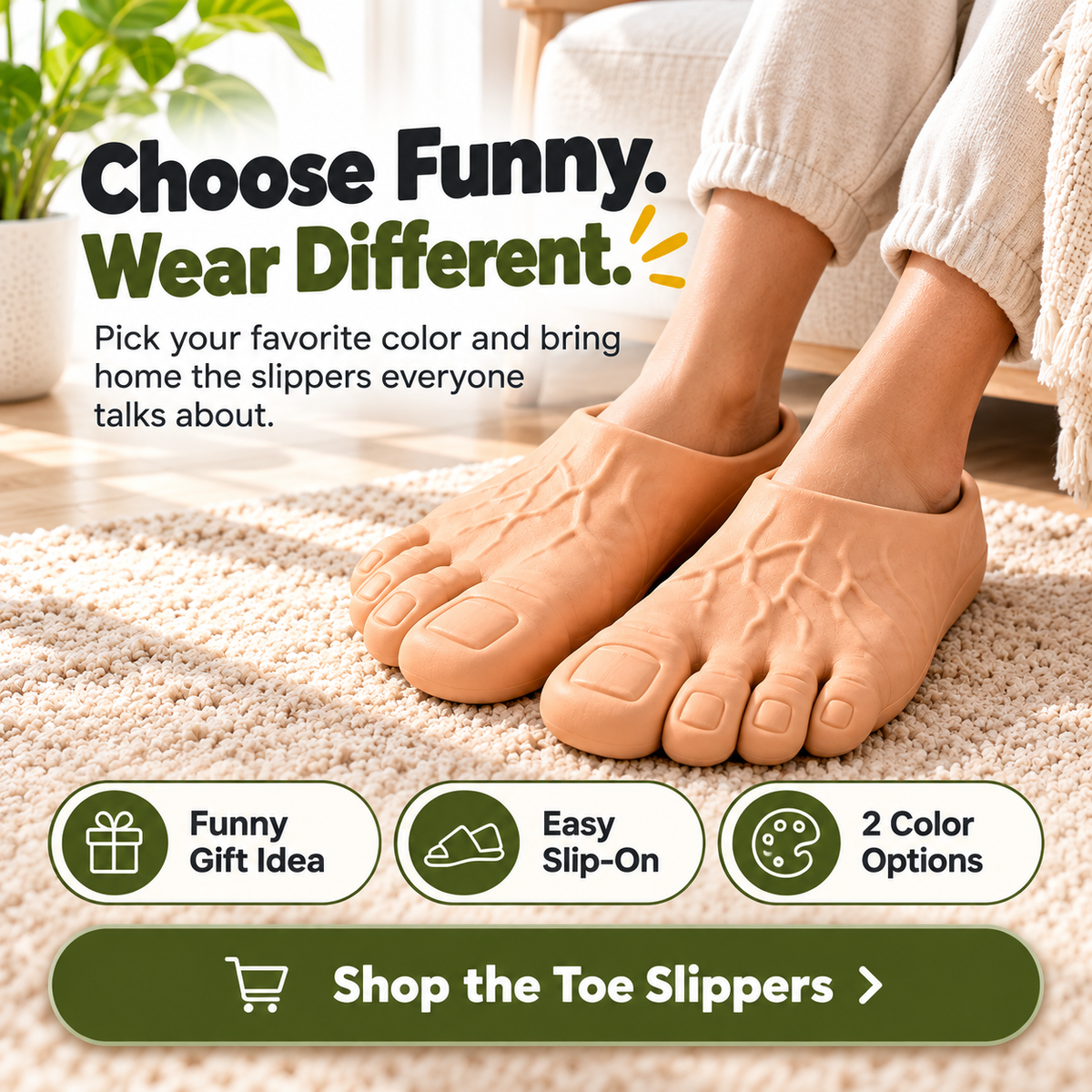 Realistic Big Feet Slippers – Funny Giant Toe Slip-On House Shoes