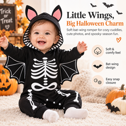 🦇 Baby Halloween Bat Wing Romper – Hooded One-Piece Costume, 5 Spooky-Cute Styles