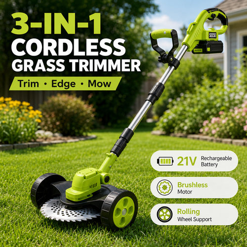 🌿21V Cordless 3-in-1 Grass Trimmer, Edger & Mini Mower