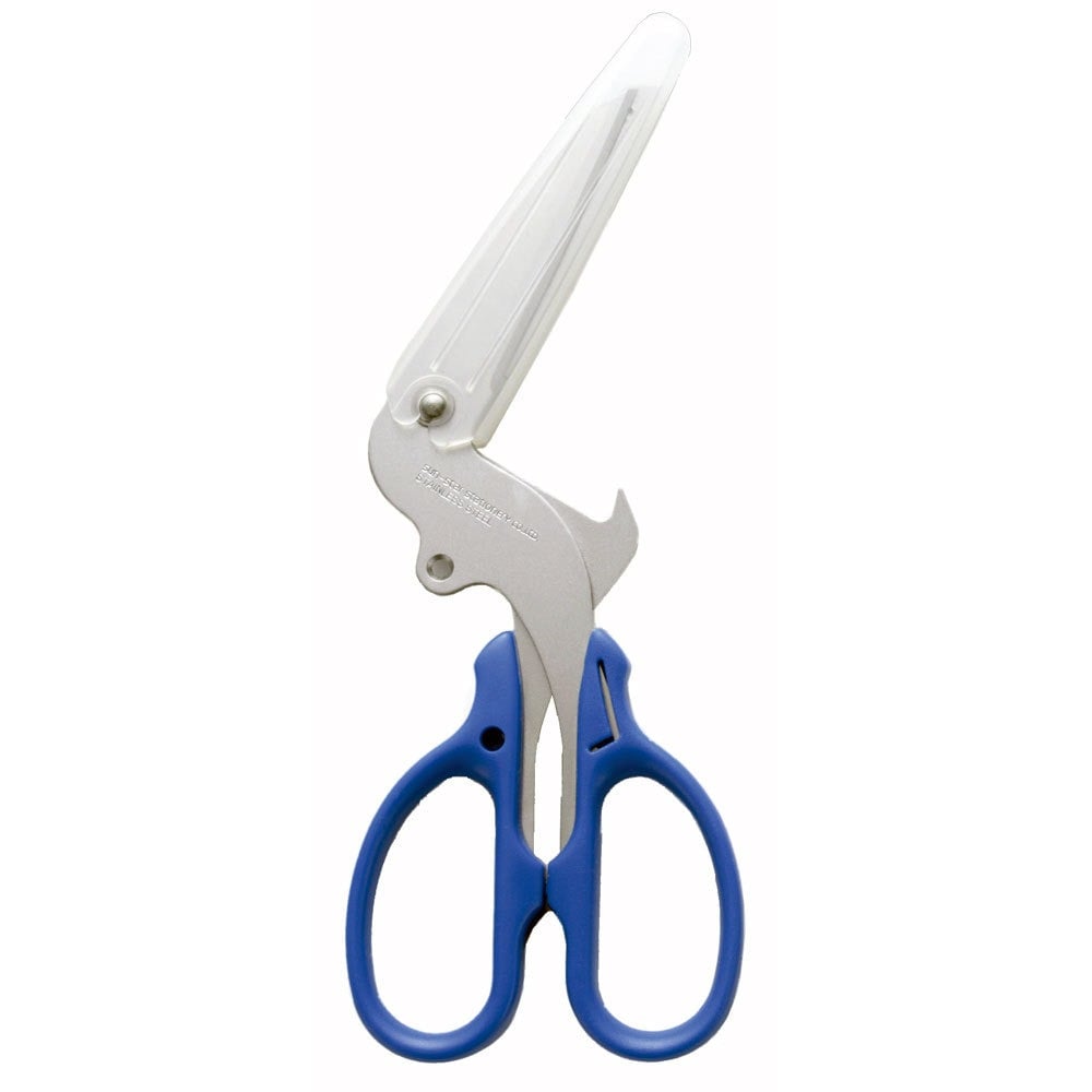 Blue handle multi-function recycling scissors with protective cap