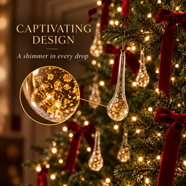 ✨ Luxury Gold Foil Teardrop Ornaments | Luminous Crystal Christmas Tree Decor Set