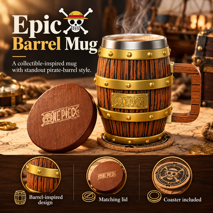 🪵Pirate Barrel Mug Set – Rustic Adventure-Inspired Mug with Lid & Coaster