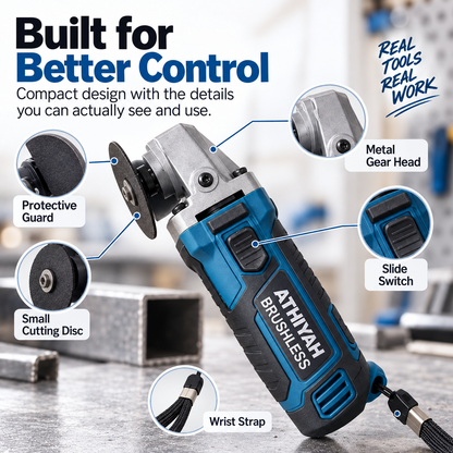 🔧 Mini Cordless Metal Cutting Tool – Compact Brushless Angle Grinder for DIY Repairs