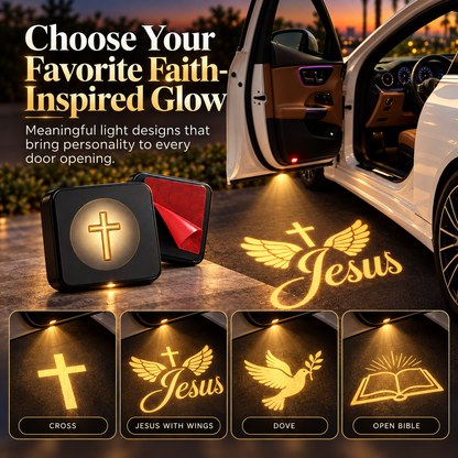 ✝️✨ Christian LED Car Door Projector Light 🚘🙏 | Golden Cross & Jesus Welcome Glow 💛🌟 | Faith-Inspired Car Interior & Exterior Accessory 🎁🕊️