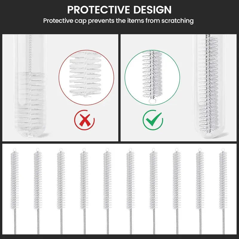 10 Pieces Stainless Steel Straw Cleaner Brush Set (10 & 12 Inch) - Extra Long for Tumbler, Water Bottle, Tubes, Sippy Cup