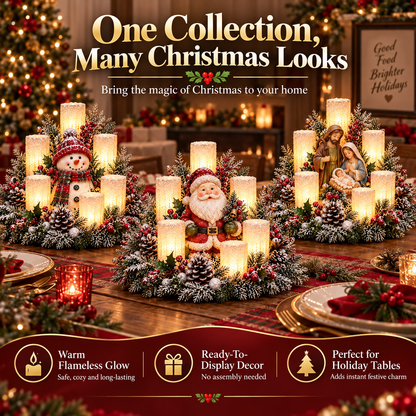 Christmas Lighted Centerpiece with Flameless Candle Glow