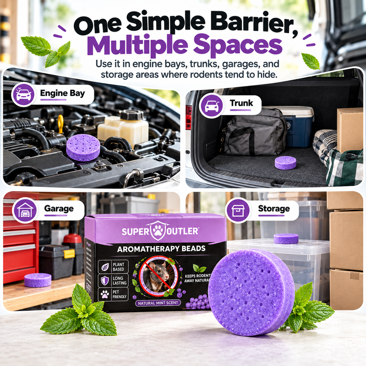 🐭🚫 Keep Mice & Rats Away! 🌿💜 Natural Peppermint Rodent Repellent Pucks 🚗🛡️ Protect Your Car Engine, Garage & Home 🏡✨ Long-Lasting Fresh Mint Scent