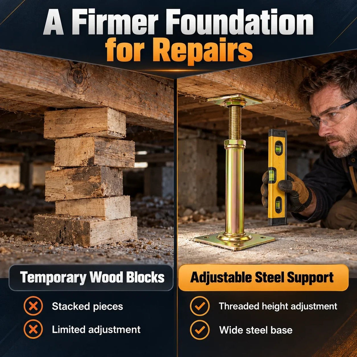🔩 Heavy-Duty Adjustable Support Jack Posts | Galvanized Steel Temporary Support for Basement Repair & House Renovation