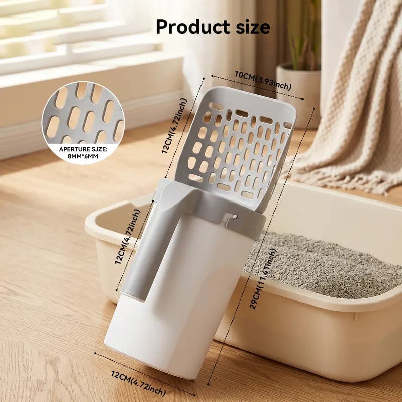 Cat Litter Scooper with Holder, Upgraded Cat Litter Shovel with Bags, 2-in-1 Detachable Sifter and Trash Box System with Refilled Bags, One-Handed Operation Kitty Poop Scooper, Ideal for Cats, Kittens