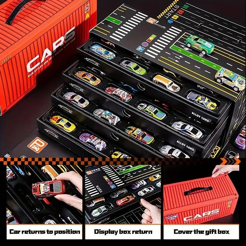 48pcs Pull-Back Toy Cars Set, Mini Alloy Racing Cars with Track Gift Box for Kids