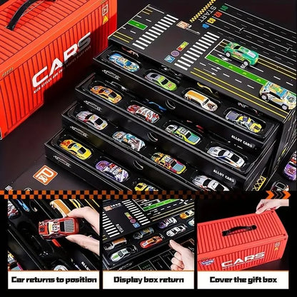 48pcs Pull-Back Toy Cars Set, Mini Alloy Racing Cars with Track Gift Box for Kids