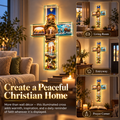 ✝️Illuminated 3D Biblical Story Cross – Warm LED Christian Wall Decor & Meaningful Faith Gift