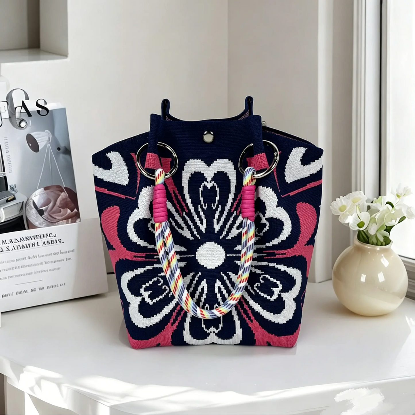 👜Boho Woven Polyester Bucket Bag
