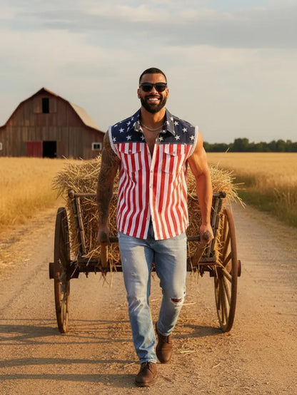 Yuanbang 4th of July Men’s and Women's American Flag Denim Vest - 4th of July Patriotic Casual Sleeveless Jacket