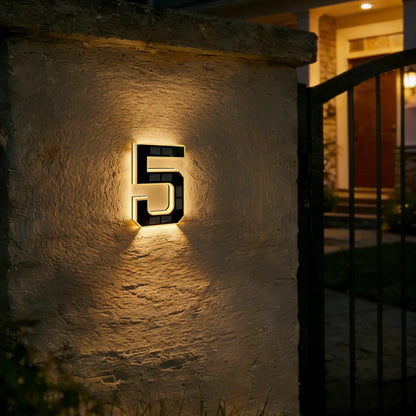 ISUNMEA 9 Inch Solar Lighted House Numbers for Outside, Light Up Waterproof LED Address Numbers Signs