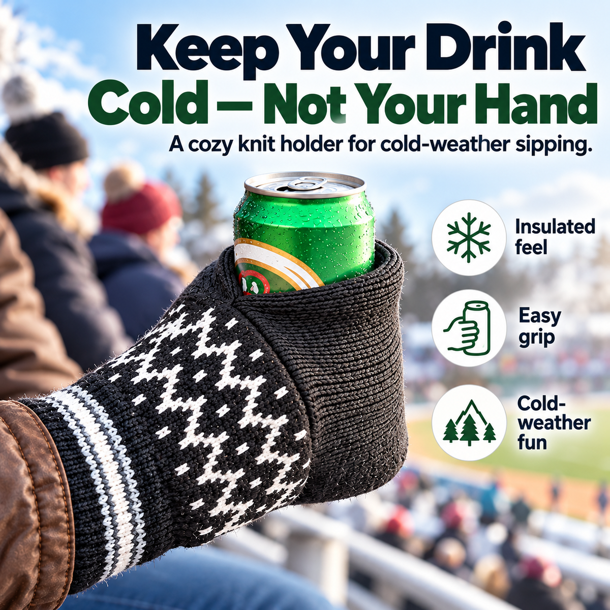 🧤 Cold Drink Warm Hand Knit Can Holder Mitt Set – Winter Tailgate Glove