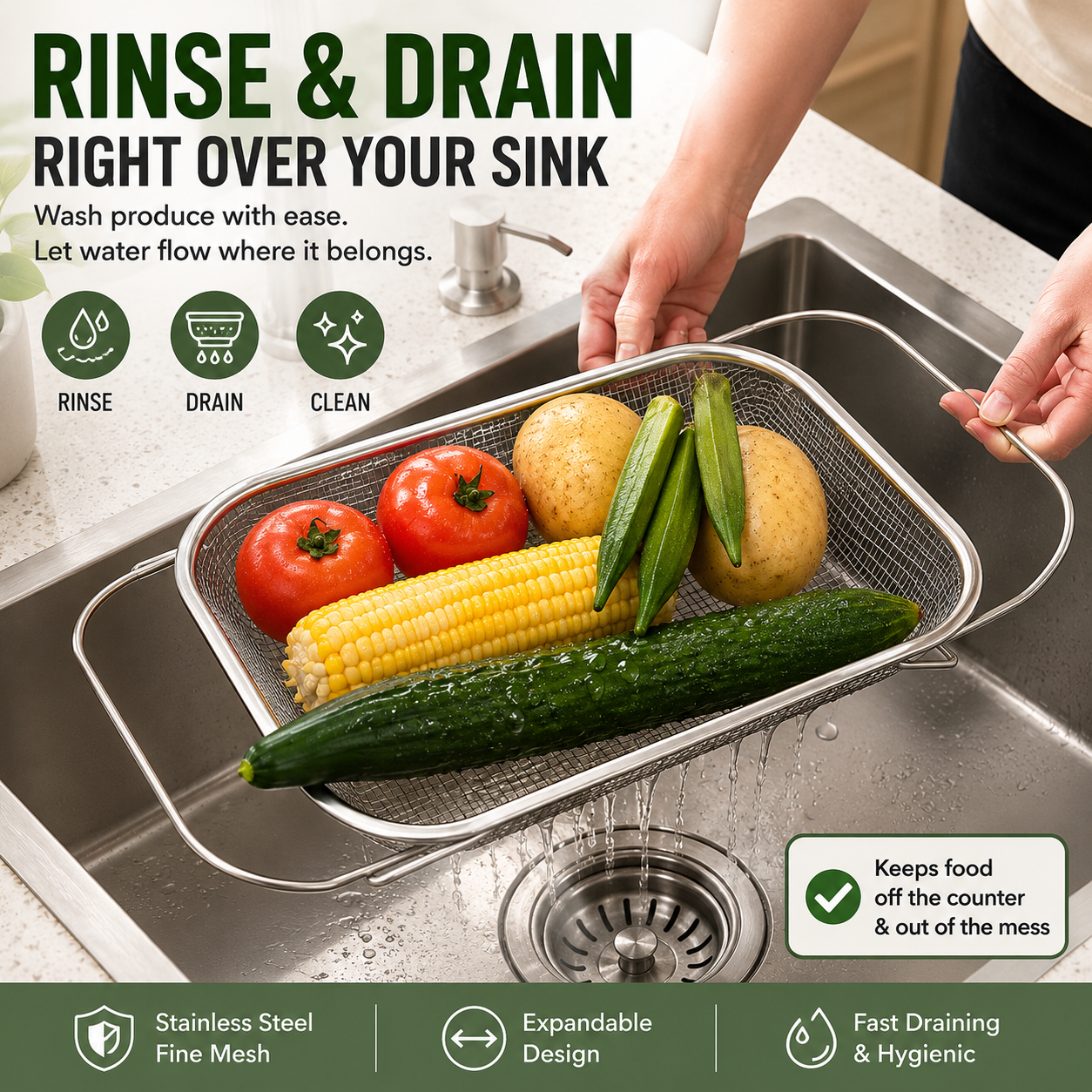 🔥50% OFF TODAY💦 Expandable Over-the-Sink Strainer Basket