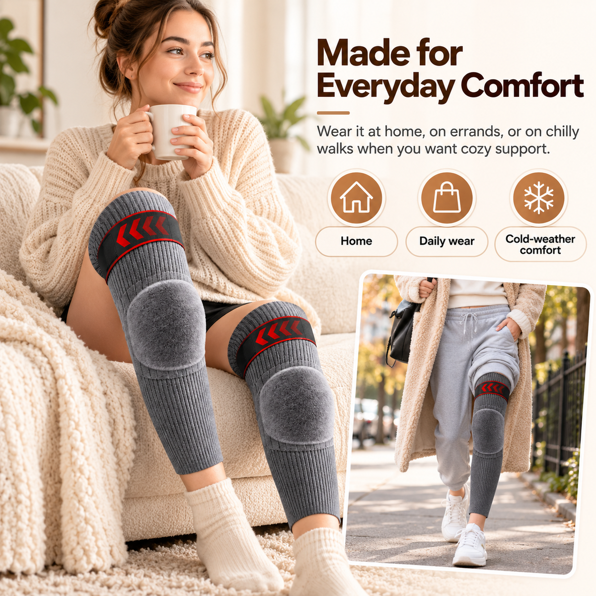 ☁️🧶Fleece-Lined Thermal Knee Warmers with Adjustable Stay-Put Strap