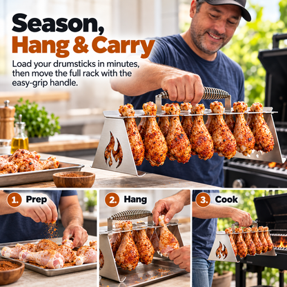 🍗🔥Stainless Steel Chicken Drumstick Grill Rack with Carry Handle – BBQ, Smoker & Oven Chicken Leg Holder