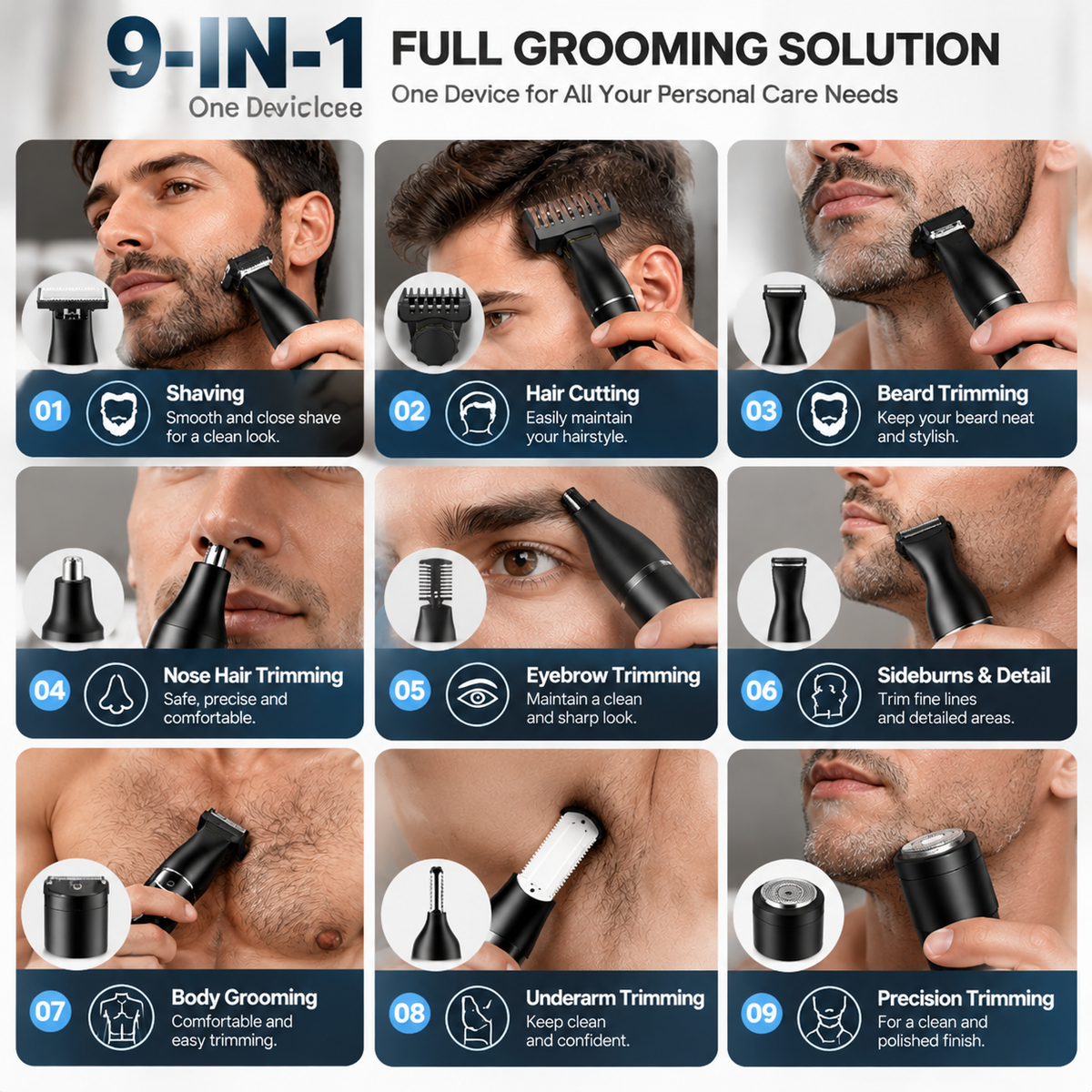 🪒 9-in-1 Electric Grooming Kit For Men – Complete Beard, Hair & Body Trimmer