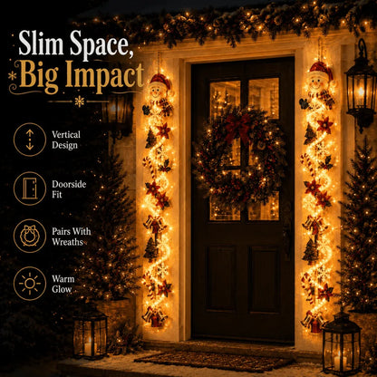 🎄MerryCascade™ Glowing Christmas Door Hanger | 6 Festive Lighted Designs with Warm Glow, Dimensional Details & Space-Saving Vertical Décor
