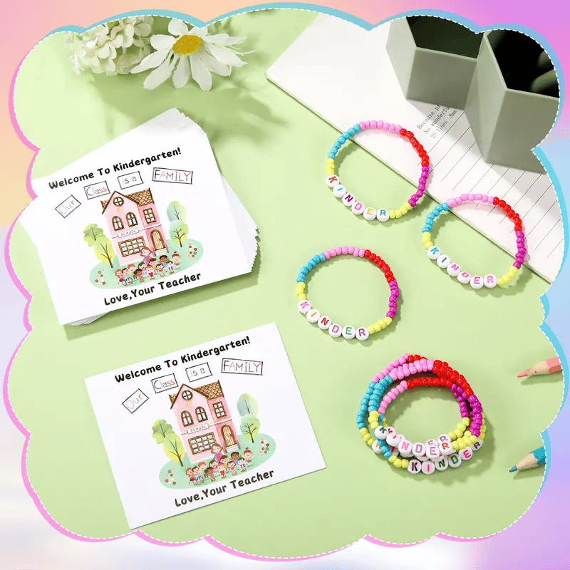 🏫 Back to School Friendship Bracelets Set🧒 -Include Our Class Is a Family Greeting Card and  Bracelet with Bags Gift