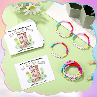 🏫 Back to School Friendship Bracelets Set🧒 -Include Our Class Is a Family Greeting Card and  Bracelet with Bags Gift