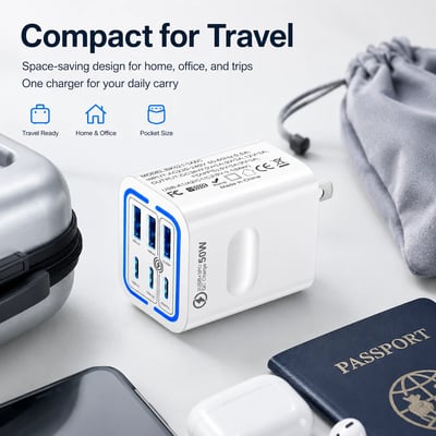 Portable Multi Port Charging Station 50W, 6-Port USB C & USB A