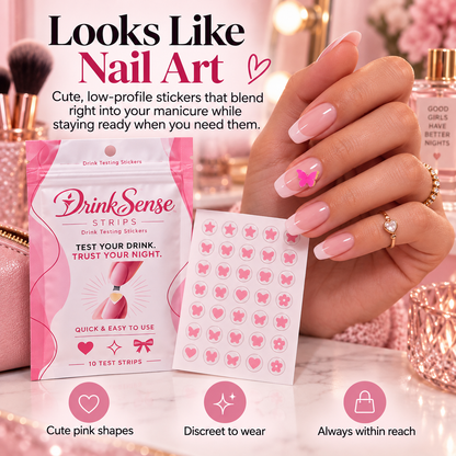 💗 Discreet Drink Test Nail Stickers – Heart-Shaped GHB Detection Stickers for Women's Night Out Safety ✨