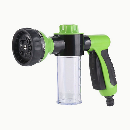 8-Pattern Garden Hose Nozzle with Built-In Soap Dispenser