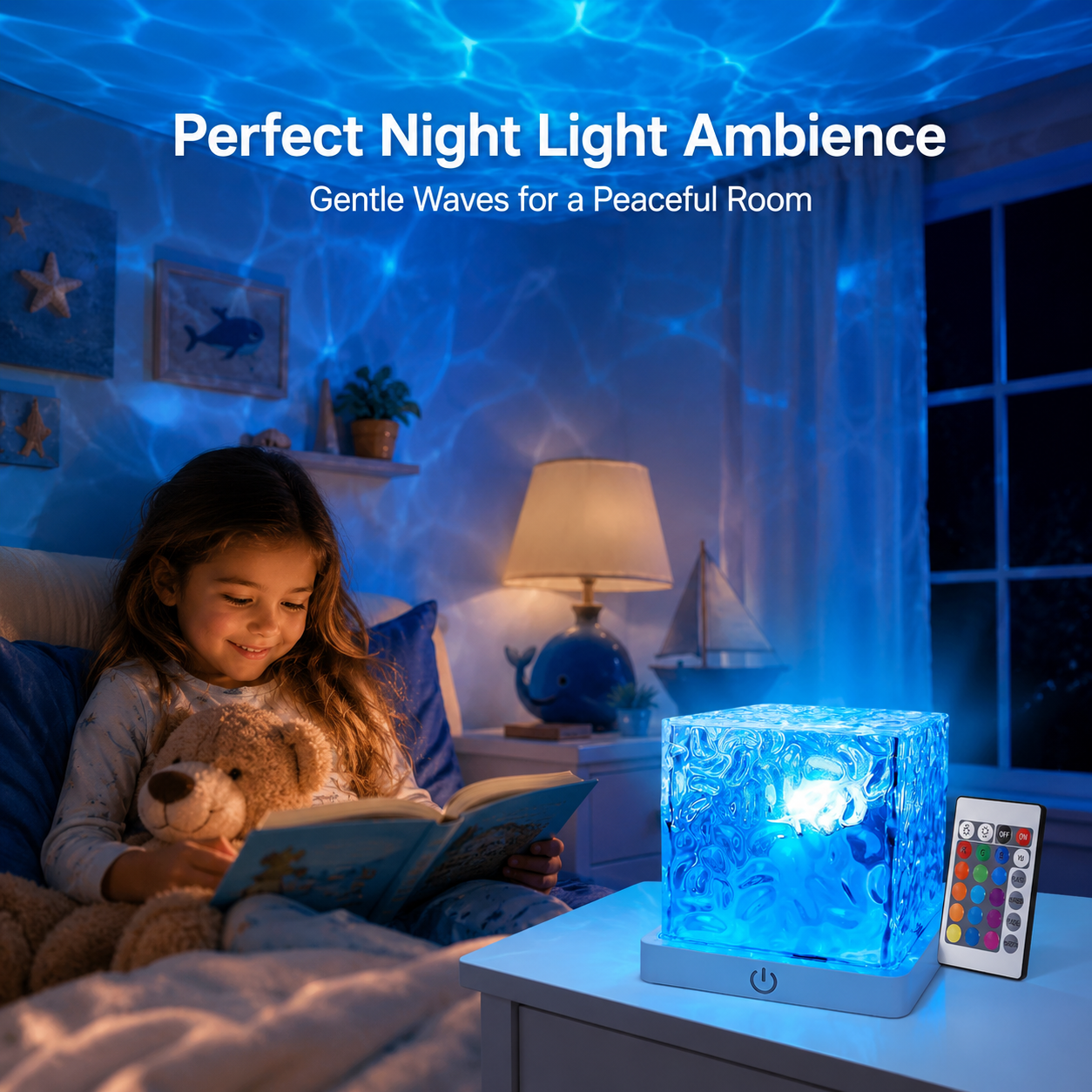 🔥 RGB Water Ripple Cube Lamp – Remote-Controlled Ocean Wave Ambient Light