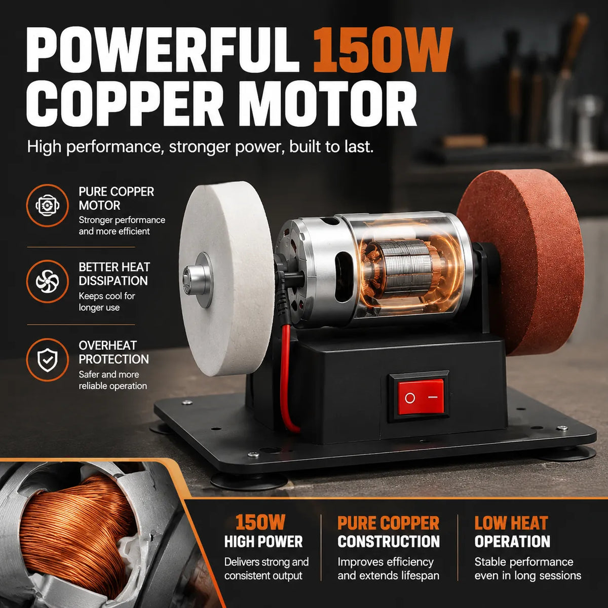🔥Mini Bench Grinder with 2 Grinding Wheels