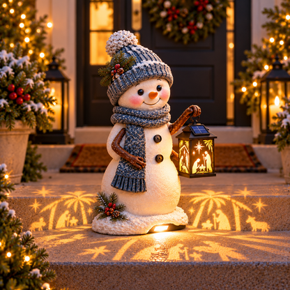 ⛄ Last Day 49% Snowman Nativity Glow™ – Solar Christmas Step Light with Holy Family Projection