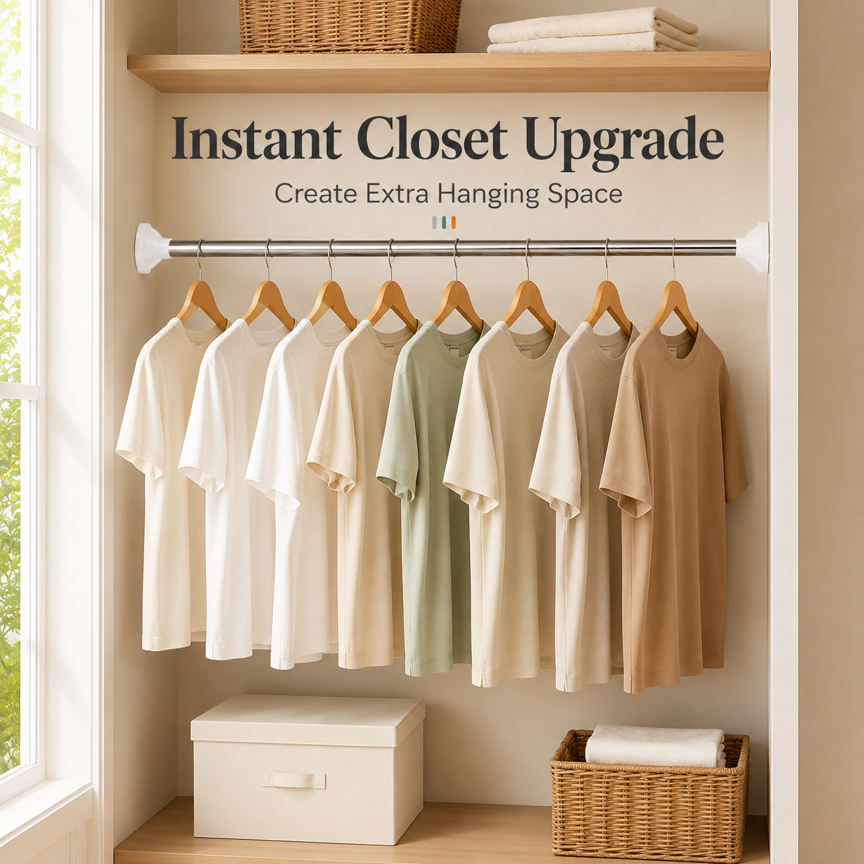 ⚡ Expandable Closet Rod – Punch-Free, Adjustable, No Drilling