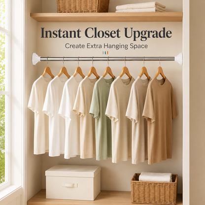 ⚡ Expandable Closet Rod – Punch-Free, Adjustable, No Drilling
