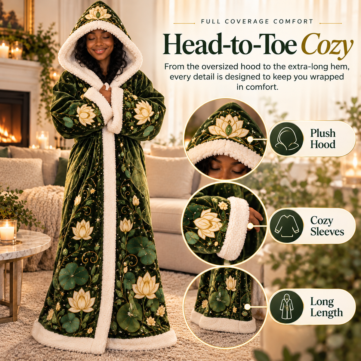 🐸👑✨ Enchanted Princess Heated Hooded Blanket 💚🌸 Ultra-Soft Sherpa Lined Wearable Blanket 🔥❄️ Full-Body Cozy Warmth for Cold Nights 🎁