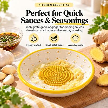 🍽️Ceramic Grater Plate – Daisy Garlic & Ginger Grater for Fresh Sauces, Dressings & More