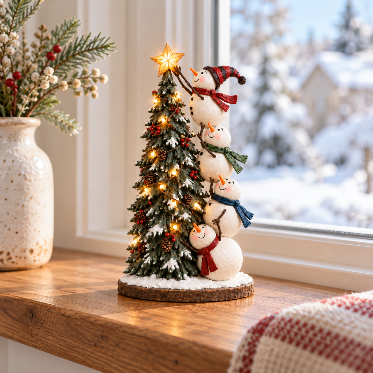 🎄⛄ Lighted Snowmen Decorating Christmas Tree Figurine