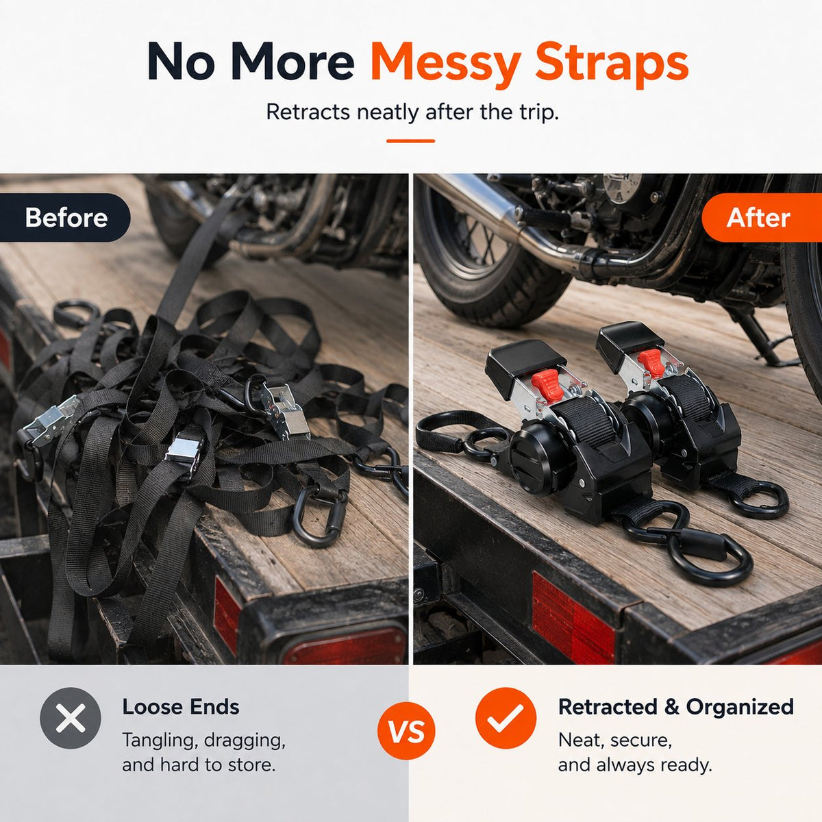 Dual-end Retractable Ratchet Tie Down Straps
