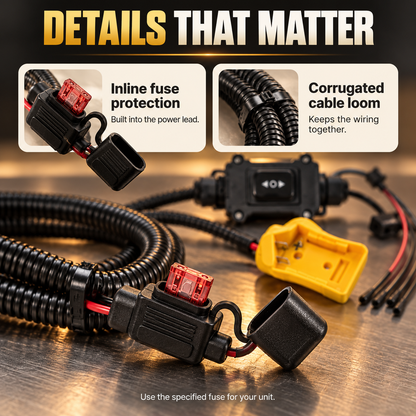 Inline fuse holder and corrugated wiring loom detail